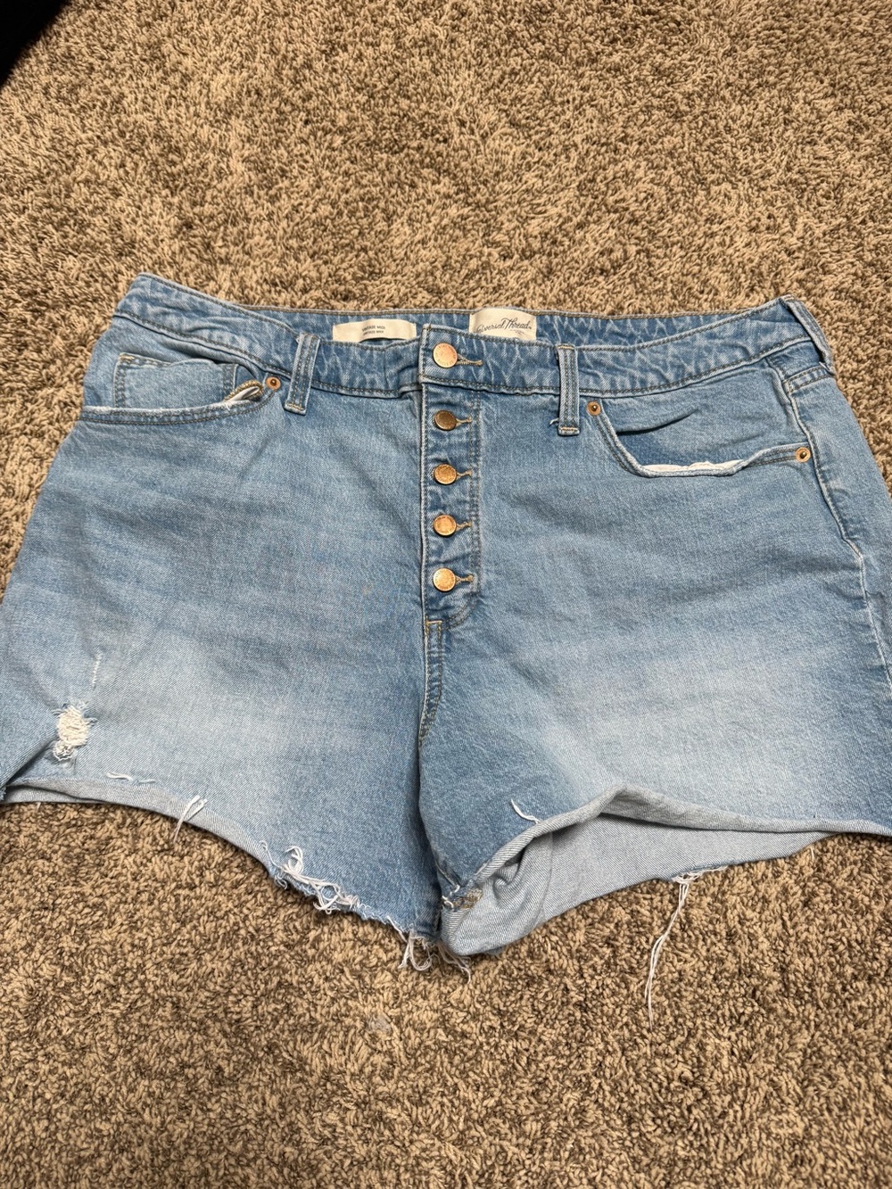 Universal Thread Light Blue Button-Fly Distressed Denim Shorts